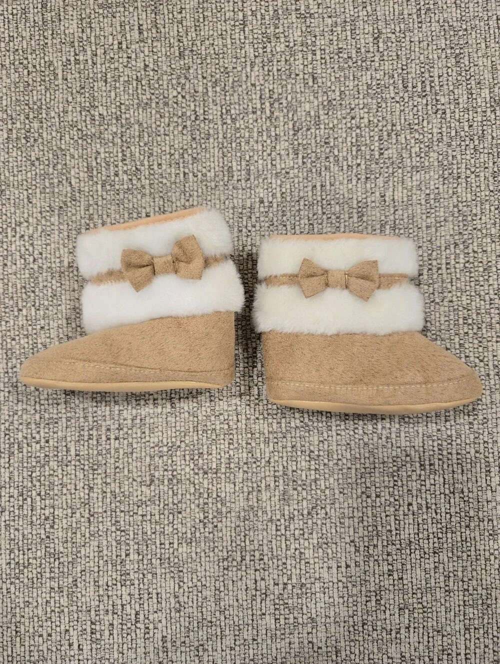 Girls Tan Faux-Shearling Bow Booties